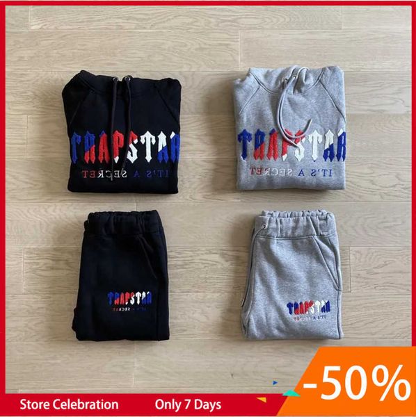 

men's tracksuits sportswear trapstar embroidery suits men sports hoodie jogging casual sweatpants for leisure trend 665ess, Gray