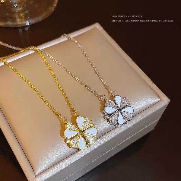

designer four-leaf clover necklace luxury multi-functional love clover shell female niche design magnetic and non fading pendant van clee ac, Silver
