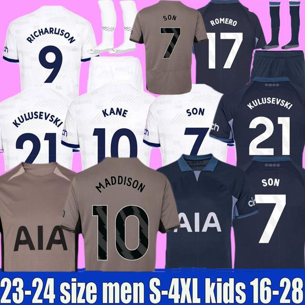 

3xl 4xl third maddison son 23 24 soccer jerseys kulusevski richarlison kulusevski 2023 2024 romero veliz van de ven bissouma football kit sh, Black;yellow