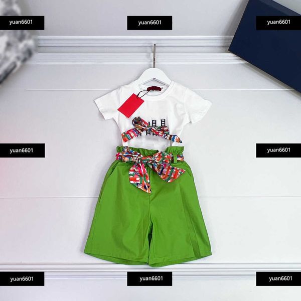 

luxury baby set baby girl designer t shirt child suit 2-piece set cute bow embellished t-shirts and shorts size 90-150 cm mar19, White