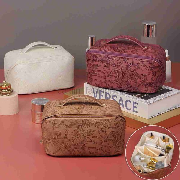 

totes large capacity makeup makeup bag pu leather portable travel wash toilet organizer women's storage handheld box 2023 new caitlin_f