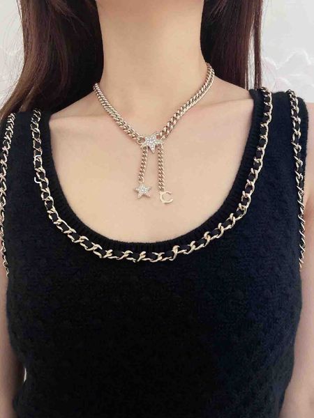 

2023 luxury quality charm pendant necklace with diamond and star shape design in 18k gold plated have box stamp ps7580b, Silver