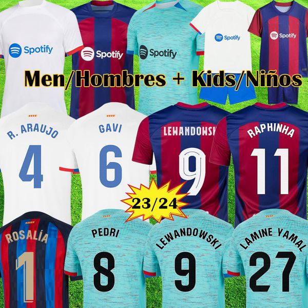 

3xl 4xl 23 24 pedri lewandowski blue soccer jerseys gavi camiseta de futbol ferran 2023 2024 fc ansu fati rosalia barcelonas football shirt, Black;yellow