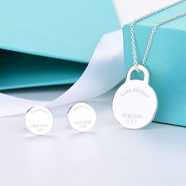 

s925 sterling silver plated round cake designer stud earrings necklaces fashion charm elegant letters brand earings earring ear rings choker, Golden;silver