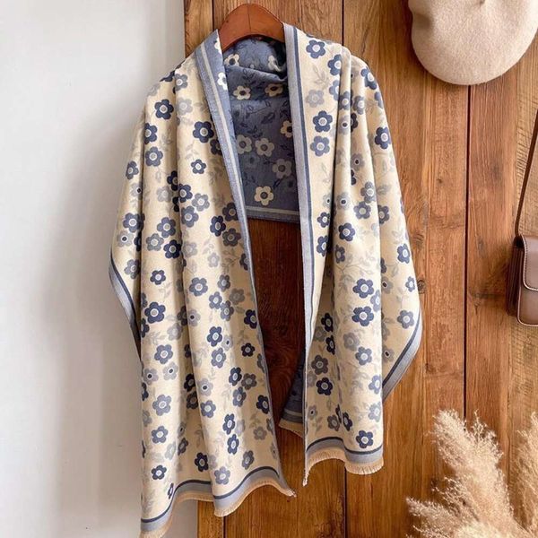 

autumn and winter scarves style color matching all imitation cashmere scarf womens warm shawl, Blue;gray