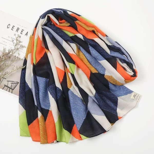 

korean style diamond colored scarf for women in autumn and winter cotton linen beach towel dual purpose shawl warm, Blue;gray