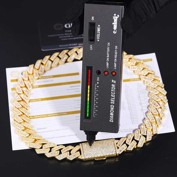 

luxury 20mm hip hop moissanite cuban link chain gold plated 925 sterling sier vvs diamond cuban necklace, Silver