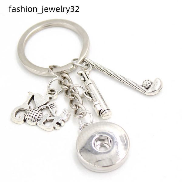 

new arrival diy interchangeable 18mm snap jewelry golg key chain handbag charm snap keychain golf key ring jewelry for golf lover gift, Slivery;golden