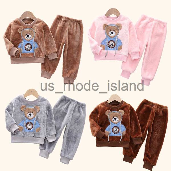 

pajamas autumn winter children clothing baby pajamas set thick flannel fleece child sleepwear 2pcs sets warm home suits kids clothes x0901, Blue;red