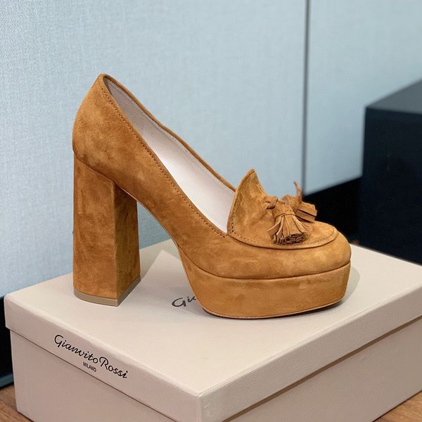 

gianvito rossi tassel decoration platform pumps shoes heels chunky block heeled suede 11cm women's luxury designers leather outsole eve, Black