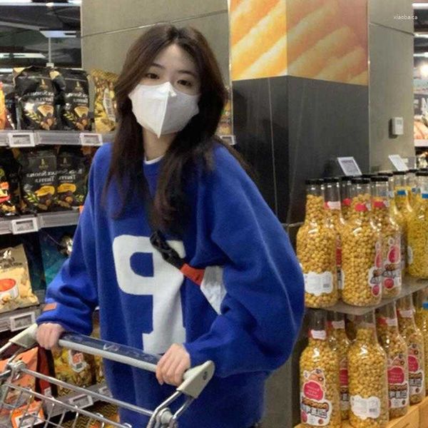 

sweatshirt blue women hoodies loose spring autumn fashion casual young daily sweatshirts design letter all-match girlish preppy, White