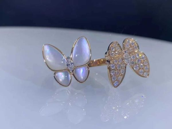 

fashion luxury 4/four leaf clover v golden temperament korean netizens simple and trendy thickened 18k plated butterfly ring light luxury wh, Silver