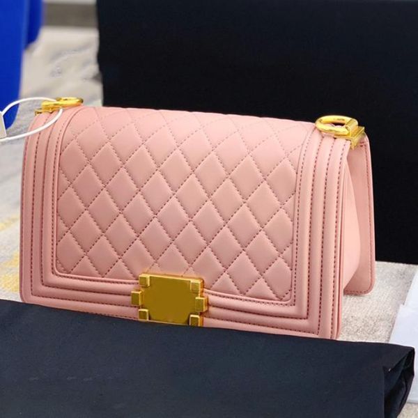 

designer bag custom luxury brand bag handbag leather leather cowhide gold or silver chain slant shoulder black pink and white bag 018