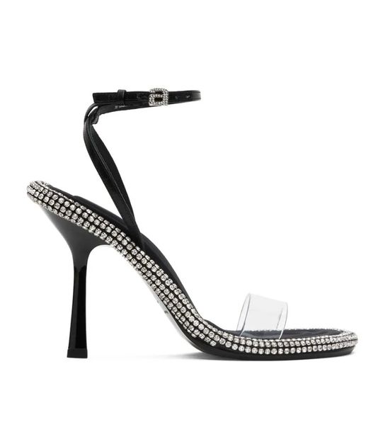 

summer wang delphine sandals shoes women black stain pointed toe julie slingback crystal branding around ankles straps lady high heels eu35-