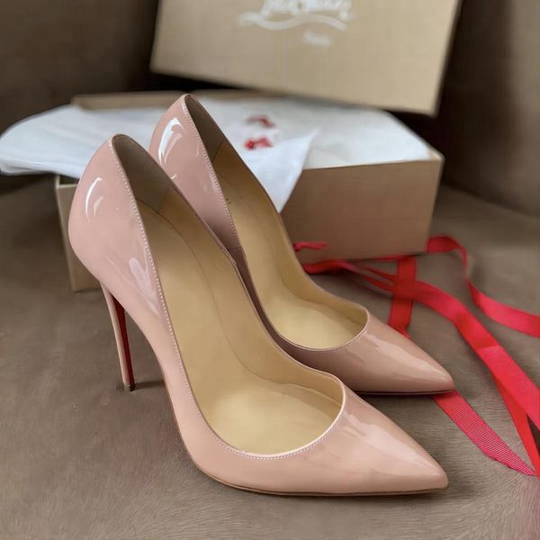 

brand women's high heels shiny high heels pointed toe shoes 8cm 10cm 12cm stiletto heel light nude color patent leather high heels 35-4, Black