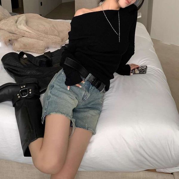 

mijiu off shoulder lazy sweater for womens autumn design niche backless black slimming top, White;black