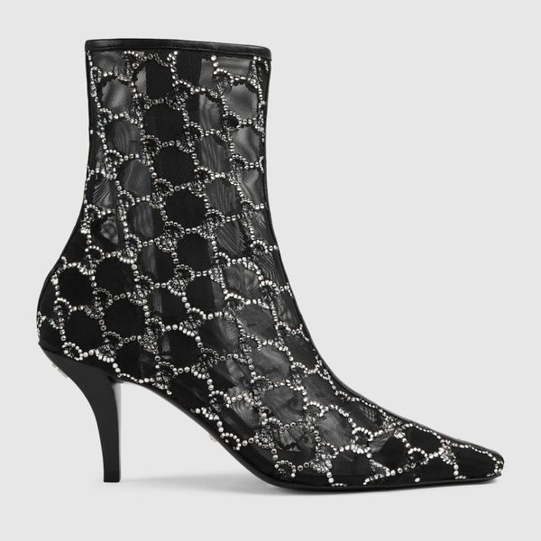 

ss23 women's mid-heel boot black green rose beige crystal mesh boots size 35-41