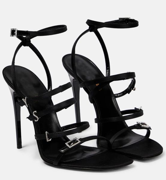 

luxury summer brand jerry sandals shoes women crystal-embellished satin buckles strap high heels black lady sandalias party wedding dress eu