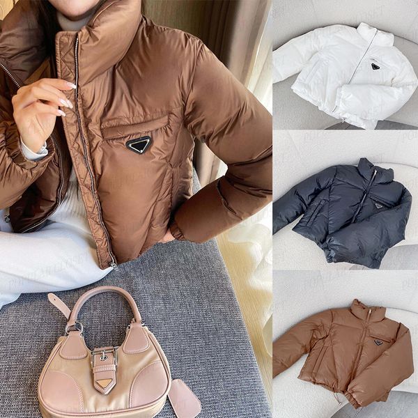 

23FW Womens Down Jacket Winter Short Puffer Jackets Triangular Fashion Thick Outwear Coats Top Quality Windbreaker Parkas SML, Brown