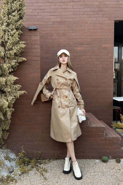 

Women' Trench Coats Wool Blends Autumn Women Shirt Coat Fashion Plaid Printed Turn Down Collar Long Casual Single-Breasted Winter Female Overcoat P5 ZZ6Z, Khaki