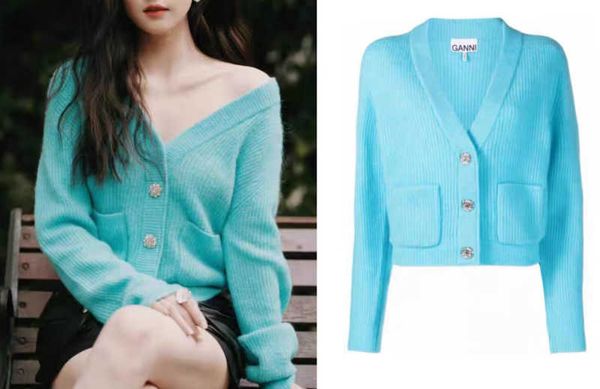 

ganni knitted sweaters womens designer new crystal button knit v-neck cardigan pullover sweater, White;black
