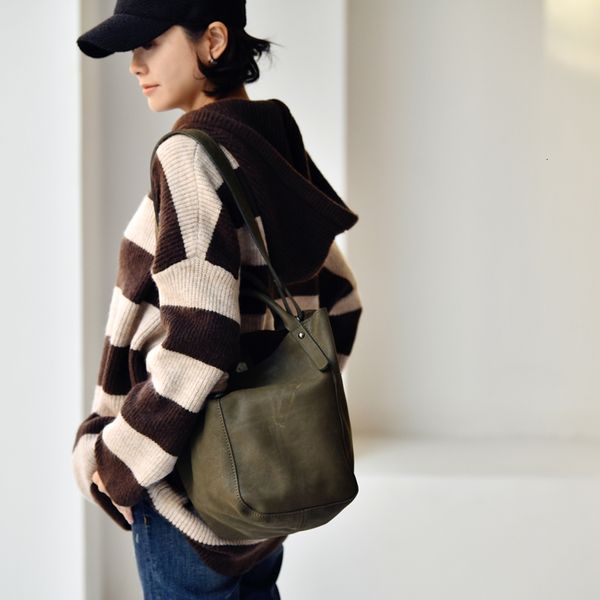 

shopping bags micoco d2681 fashion large capacity cowhide hand carrying bucket bag with one shoulder slung for ladies 230901