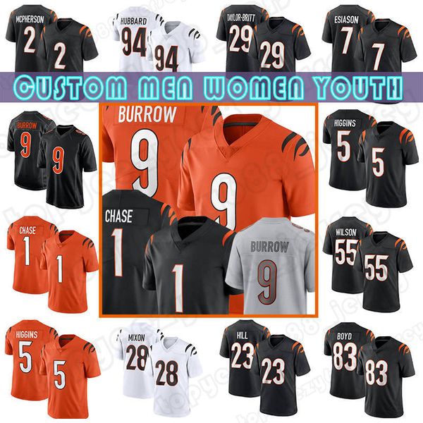 

joe burrow football evan mcpherson jerseys ja'marr chase tee higgins logan wilson joe mixon cam taylor-britt daxton hill trey hendricks, Black;red