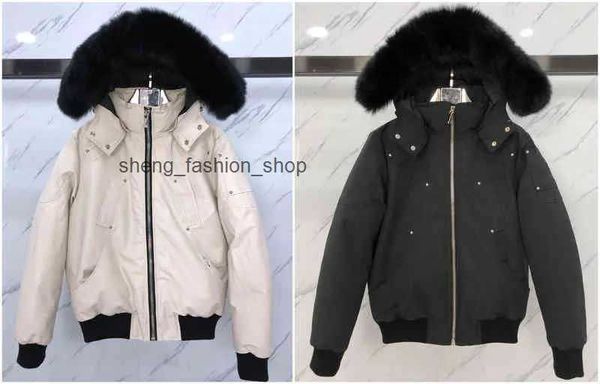 

down jacket men's fur collar parka winter waterproof white duck coat cloak fashion men and women couples moose casual version to keep w, Black