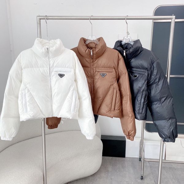 

NEW Short Down Jacket Womens Winter Puffer Jackets Triangular Fashion Thick Outwear Coats Top Quality Windbreaker Parkas SML, Brown