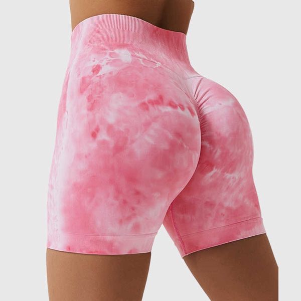 

lu lu lemon tie dye yoga shorts women splash dyed seamless yoga shorts gym push up sports fitness shorts high waist tight pink yoga shorts a