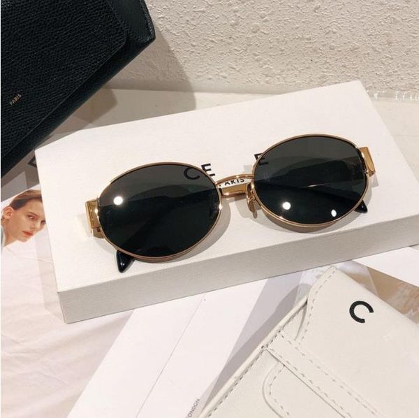 

womens triomphe oval frame celinf sunglasses women metal mirror legs green lens sunglasses retro small round frame little women 40235, White;black