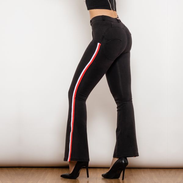 

shascullfites melody flare jeans women streetwear denim pants female slim pants striped jeans bum lift jeans, Black;white