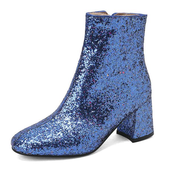 

women glitter ankle boots comfort square low heels boots round toe gorgeous fuchsia party shoes booties for girls party shoes, Black