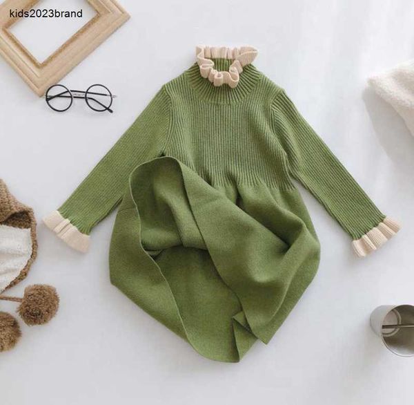 

designer girl dress baby knitted clothes toddler ruffles collar child dresses children princess dress winter baby clothing 3 colors, Red;yellow