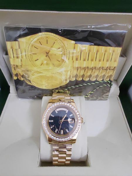 

with original box luxury watches 41mm mens 18k rose gold dial bigger diamond automatic fashion brand men's watch wristwatch 2023, Slivery;brown