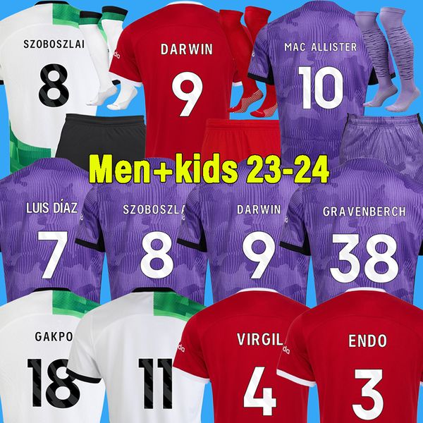 

23 24 soccer jerseys szoboszlai gakpo 2023 2024 mac allister gravenberch luis diaz alexander arnold football kit shirts men kids uniform da, Black;yellow