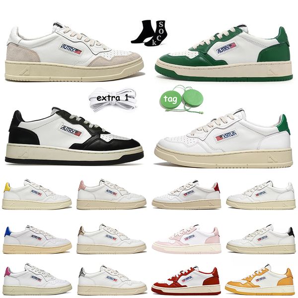 

og original designer autry action running shoes womens autries medalist leather suede low platform sneakers usa upper two-tone pink golden p