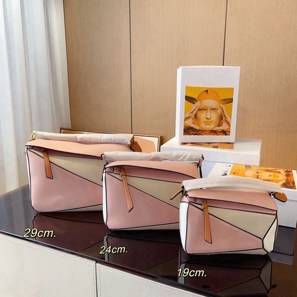 

puzzle designer bag genuine leather handbag shoulder woman bags clutch totes crossbody geometry square contrast color patchwork loewees 3 si