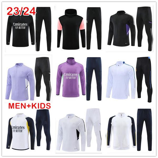 

2023 new soccer tracksuits sets real madrids tracksuit set 22 23 24 men kids football kit chandal futbol survetement madrides training suit, Black