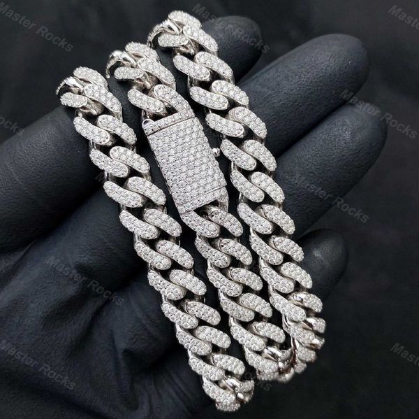 

custom jewelry 10mm two rows iced out necklace d color vvs moissanite miami cuban link chain in sliver 925, Silver