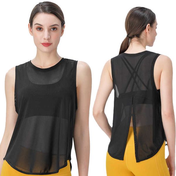 

yoga lu lu lemon women's t-shirt women fitness blouse elastic workout sleeveless gym sports shirt loose type tank lady sportswear vest