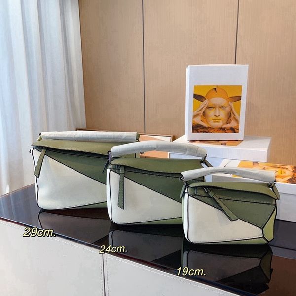 

puzzle designer bag genuine leather handbag shoulder woman bags clutch totes crossbody geometry square contrast color patchwork lows3 sizes