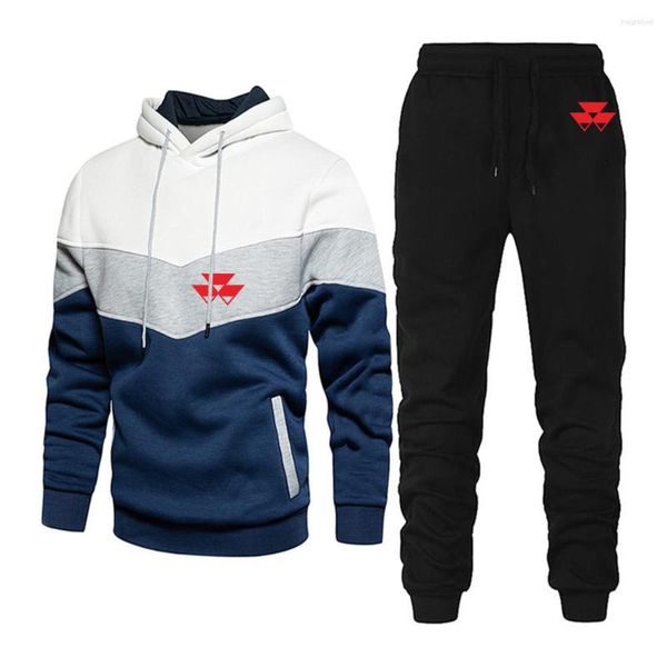 

men's tracksuits 2023 spring and autumn massey ferguson men hoodies sweatshirt sweatpants suit sportswear patchwork pullover jacket set, Gray