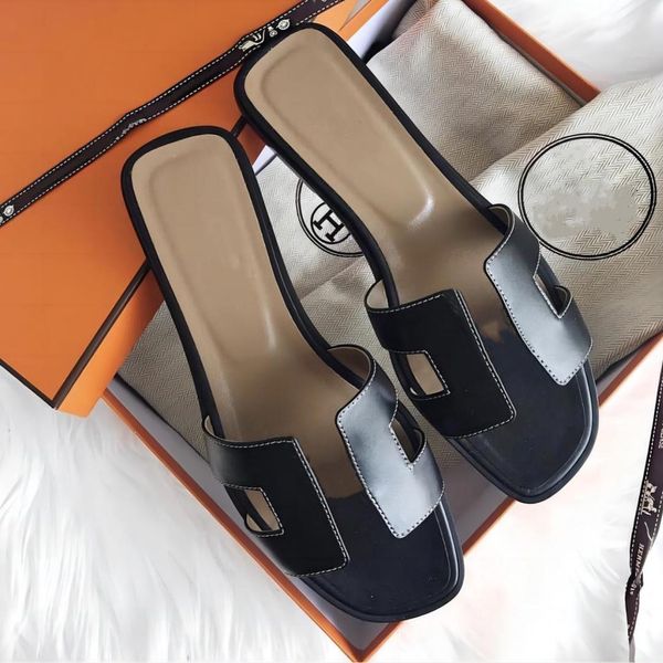 

designer chypre sandal slippers beach classic flat sandal luxury summer lady leather flip flops men women slides, Black