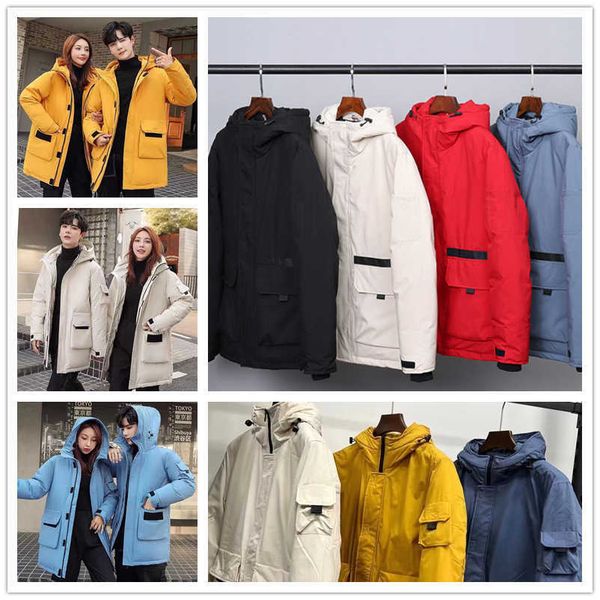 

mid length down jacket men's trendy cotton jacket autumn and winter new cotton jacket thickened jacket, Black