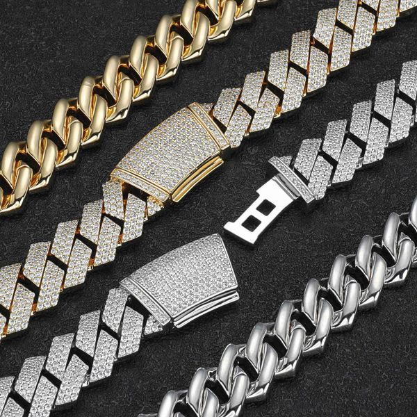 

15mm 925 vvs d color moissanite cuban link chains 925 sterling sier iced out moissanite men chain, Silver