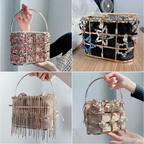 

2023 summer new popular diamond embedding crowd pack diy dinner pearl handheld diagonal straddle banquet bag 230902