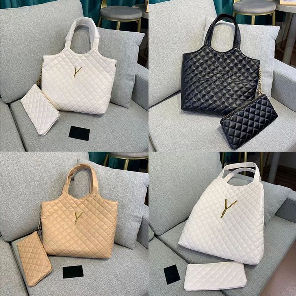 

2 pieces the designer bags the tote bag large shopping bag quilted tote bags attaches handbag fashion black lambskin totes shoulders purse l