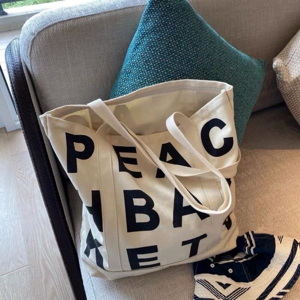 

shopping bag canvas shoulder letter printing ladies casual handbag tote large capacity cotton reusable beach 230901