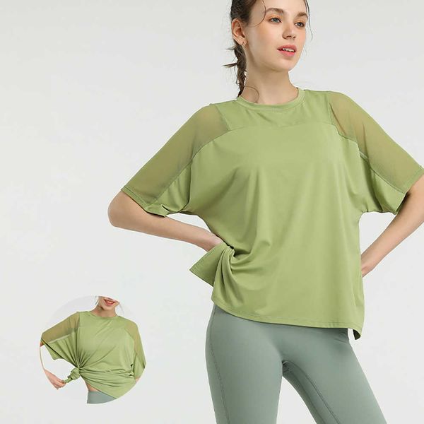 

yoga lu lu lemon men's t-shirts women workout sport loose running blouse t-shirt mesh sports short sleeve fitness shirts women plus si